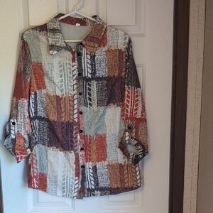 Vibrant Red and Orange Patchwork Shirt